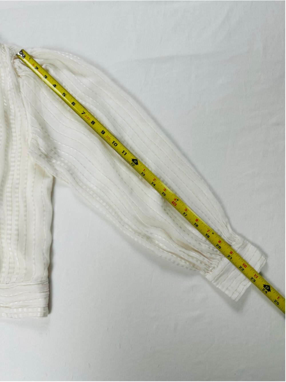 Ann Taylor Small Ivory Metallic Stripe High Neck Puff Sleeve Romantic Blouse - Picture 4 of 13